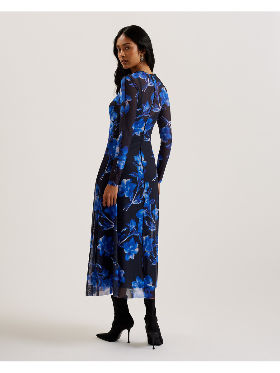 rozeen - mrežasta haljina s dugim rukavima i printom