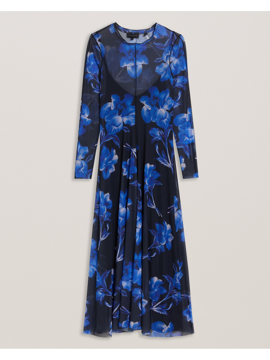 rozeen - mrežasta haljina s dugim rukavima i printom