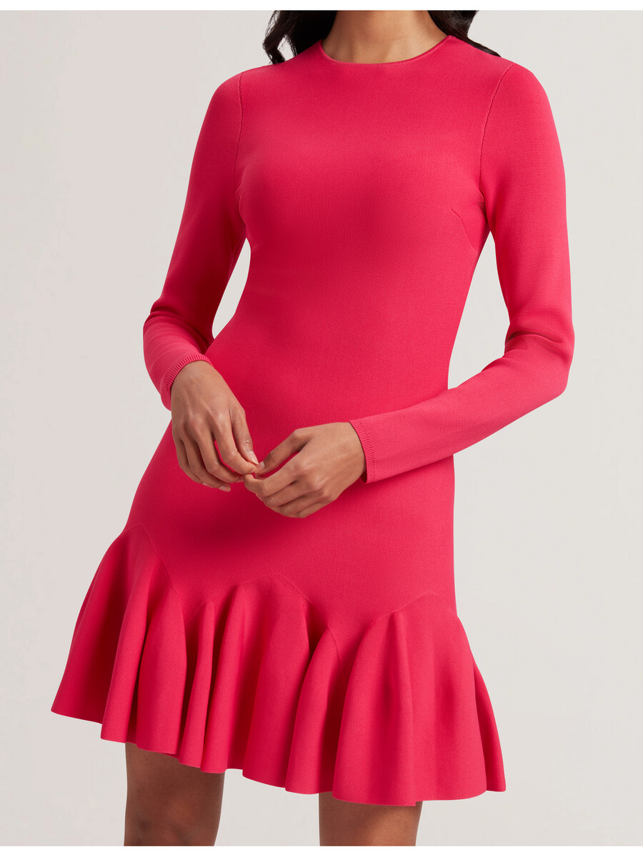 loisss - pletena mini haljina s volanima i dugim rukavima