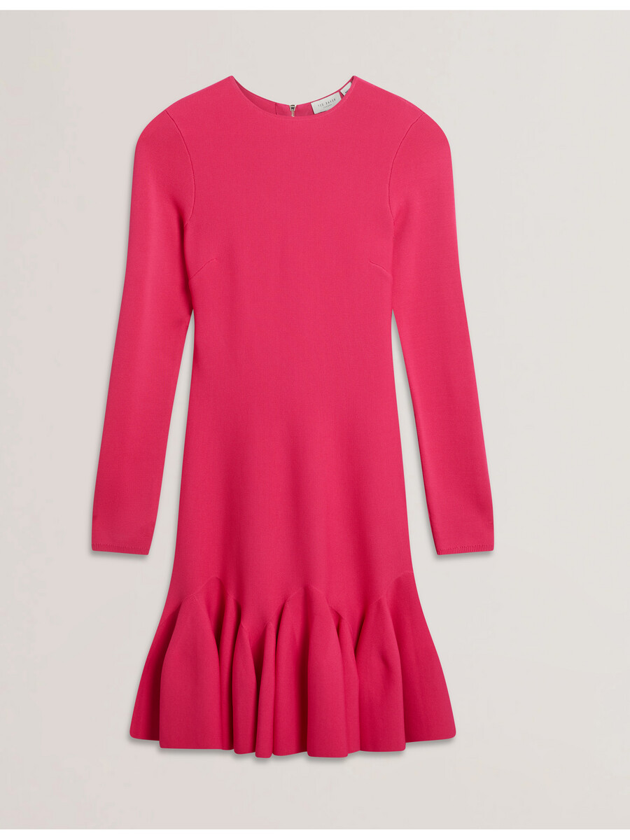 loisss - pletena mini haljina s volanima i dugim rukavima