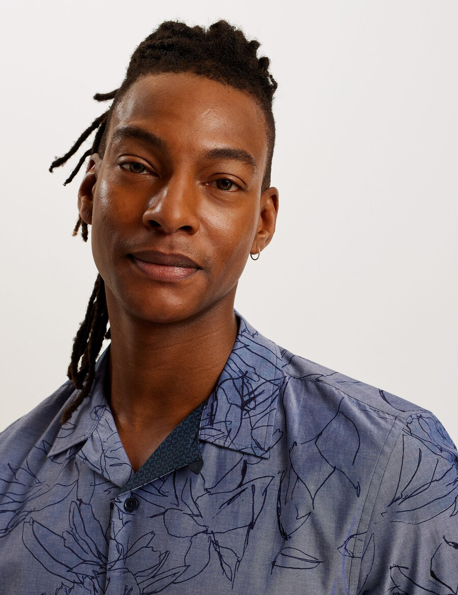 terroni - pamučna košulja kratkih rukava s cvjetnim uzorkom i chambray uzorkom