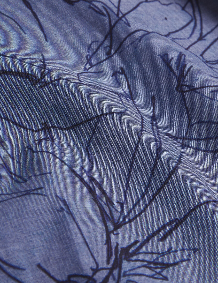 terroni - pamučna košulja kratkih rukava s cvjetnim uzorkom i chambray uzorkom