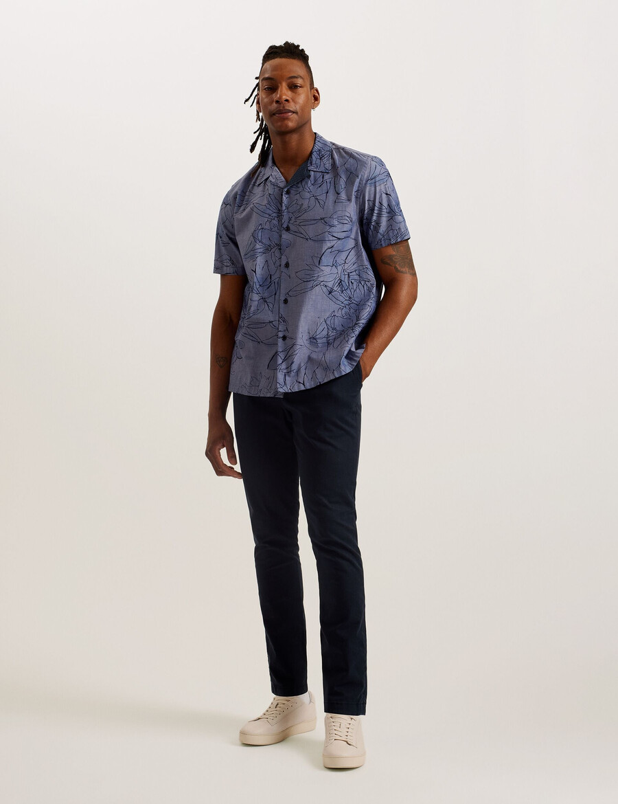 terroni - pamučna košulja kratkih rukava s cvjetnim uzorkom i chambray uzorkom