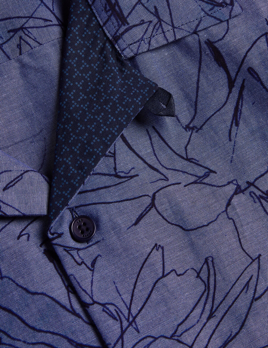 terroni - pamučna košulja kratkih rukava s cvjetnim uzorkom i chambray uzorkom