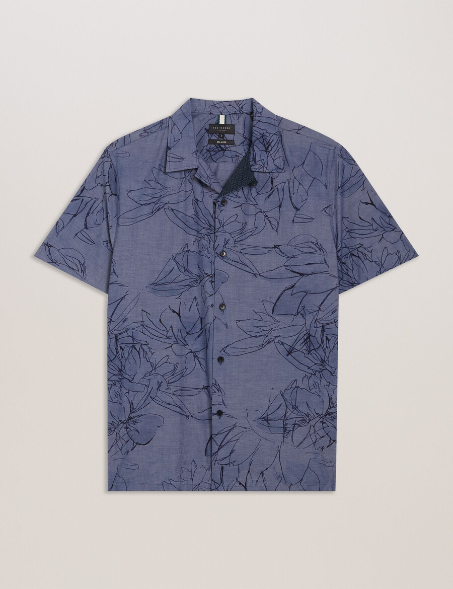 terroni - pamučna košulja kratkih rukava s cvjetnim uzorkom i chambray uzorkom