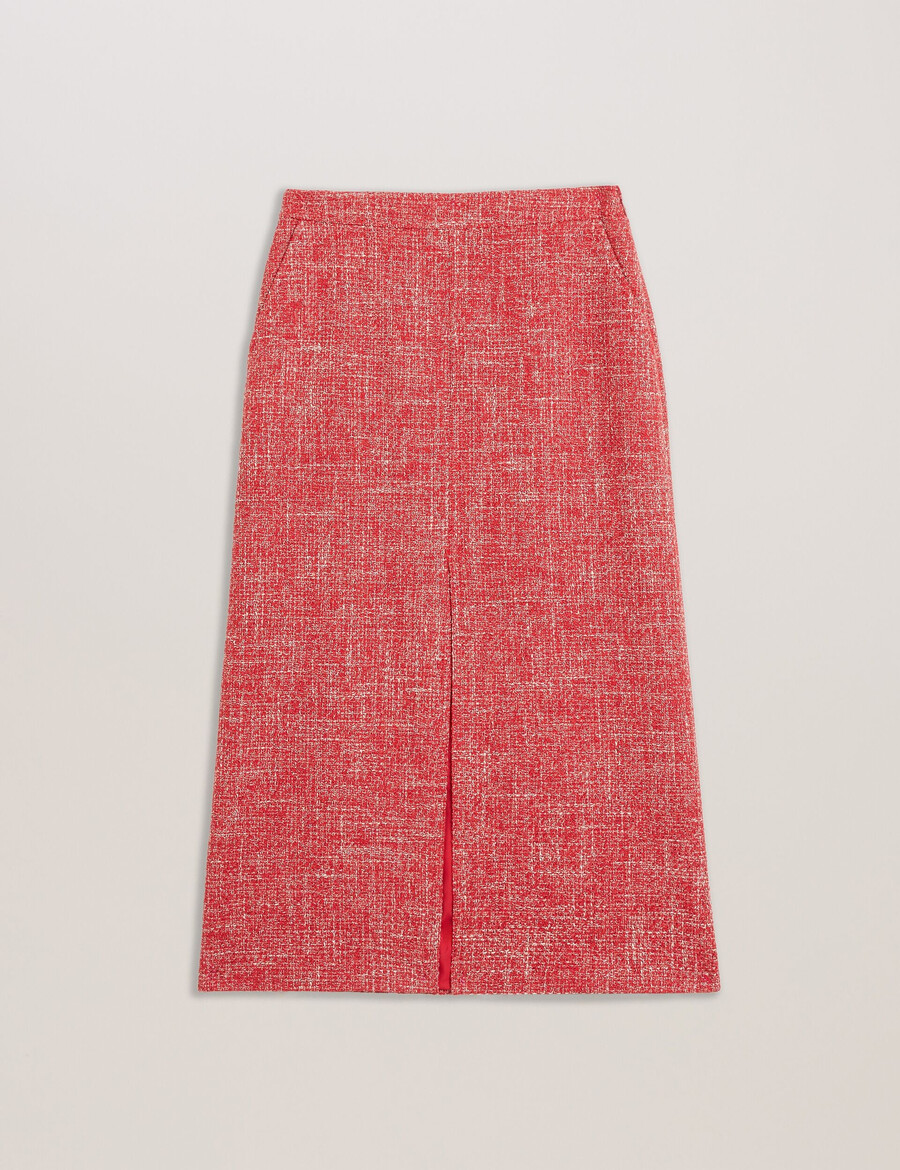 sumis - krojena midi suknja od buklea s prednjim prorezom