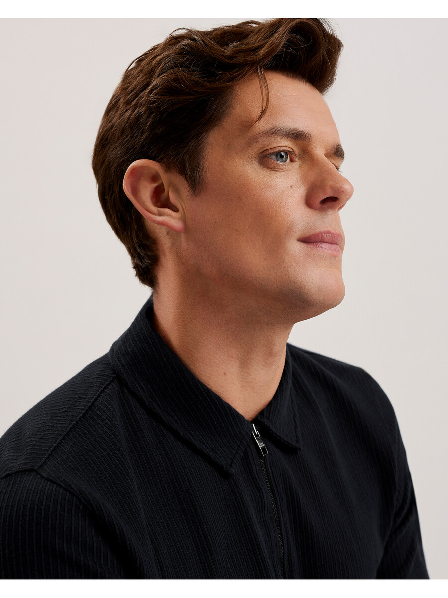 elgrave - rebrasta pamučna polo majica s patentnim izrezom