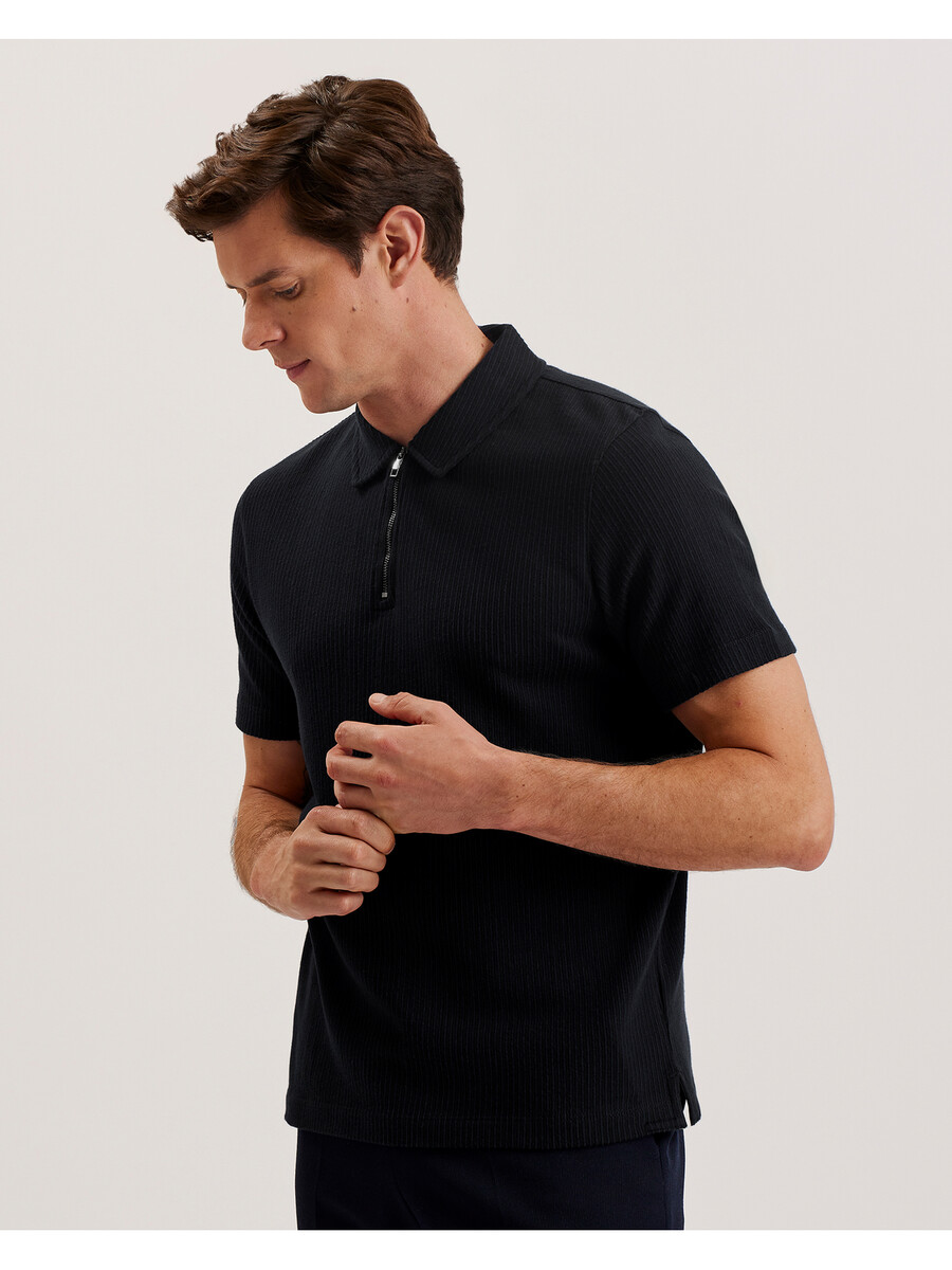 elgrave - rebrasta pamučna polo majica s patentnim izrezom