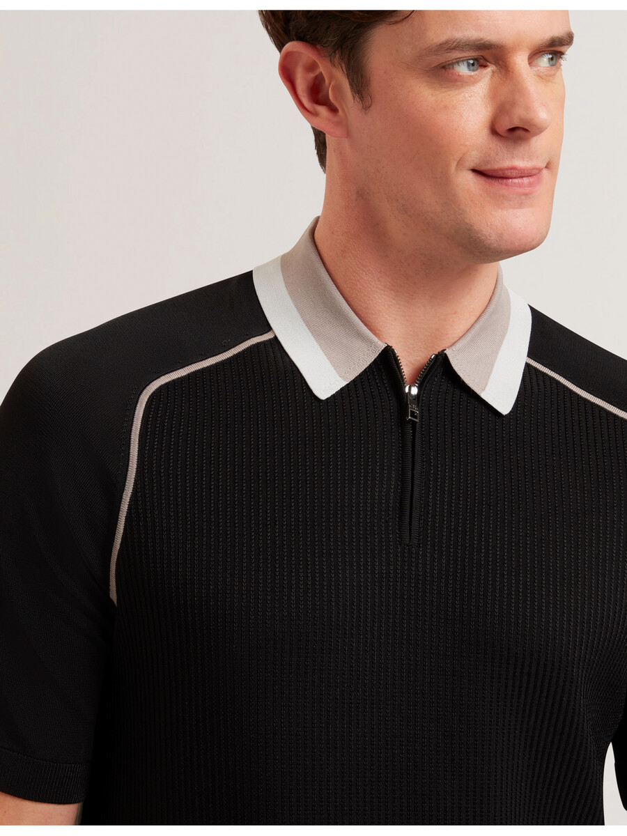paxto - teksturirana polo majica s patentnim zatvaračem i prugastim ovratnikom