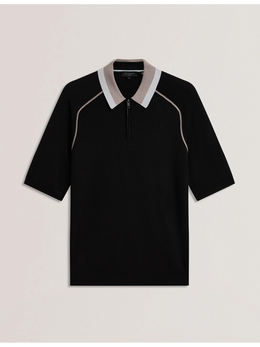 paxto - teksturirana polo majica s patentnim zatvaračem i prugastim ovratnikom