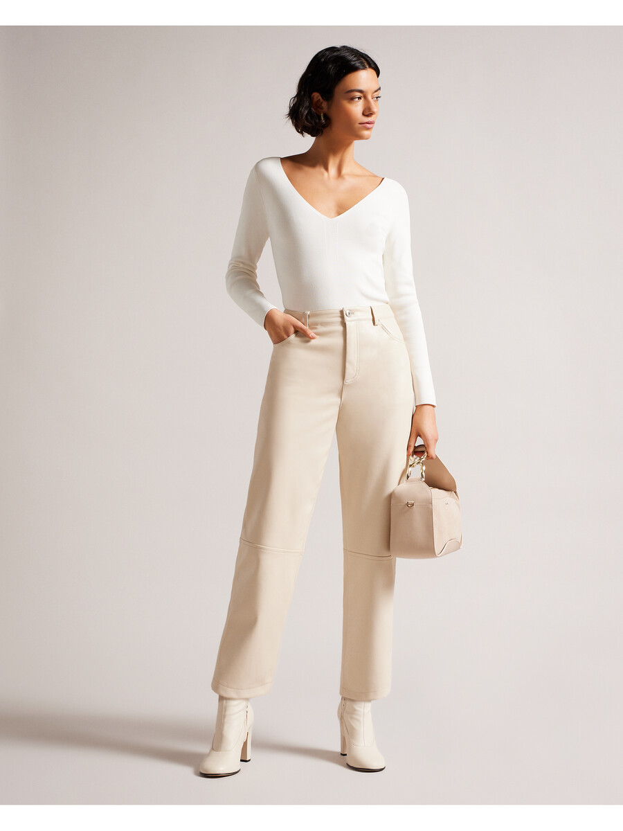 cileste - uski pleteni top s v-izrezom i dugim rukavima