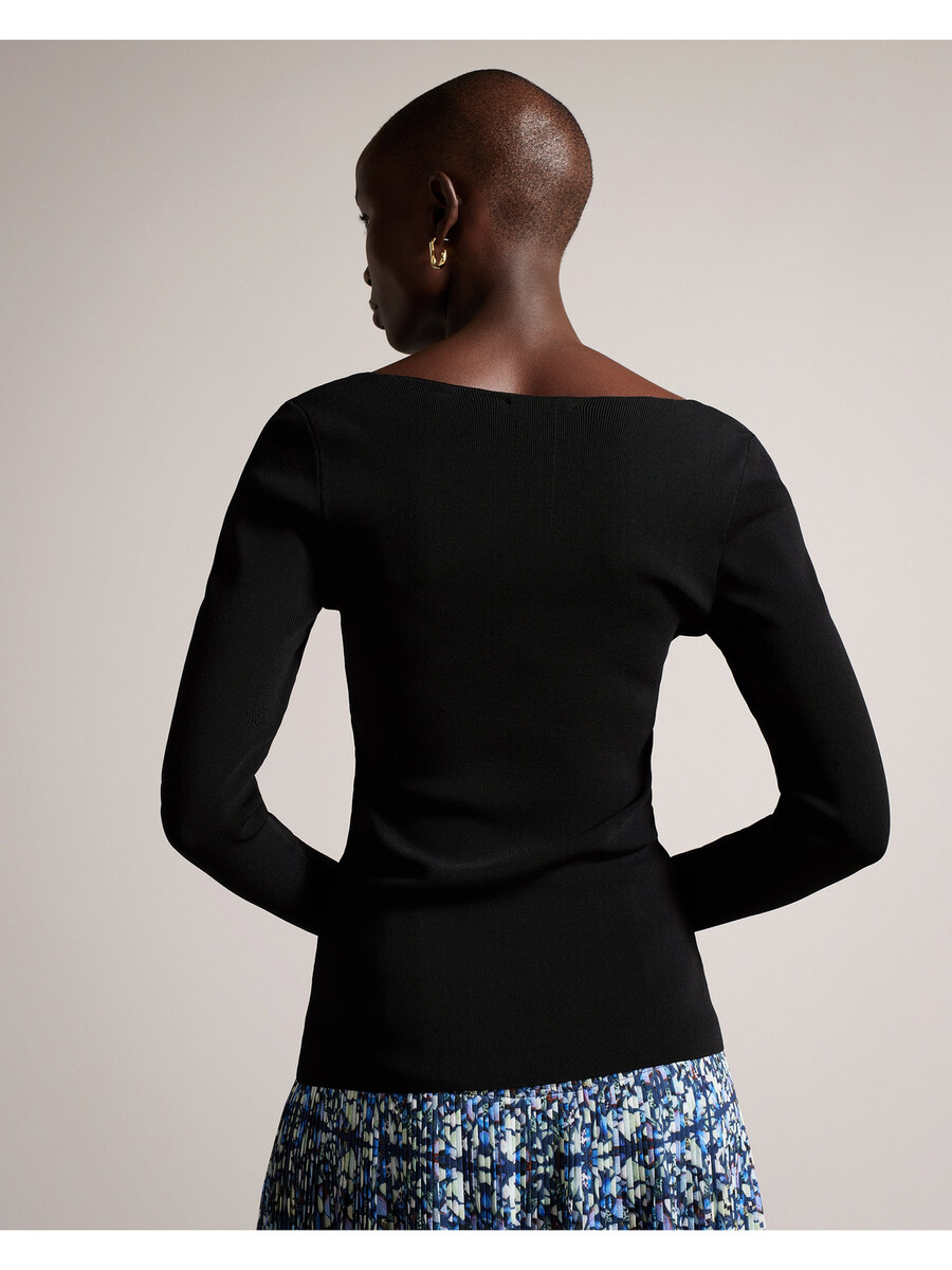 cileste - uski pleteni top s v-izrezom i dugim rukavima