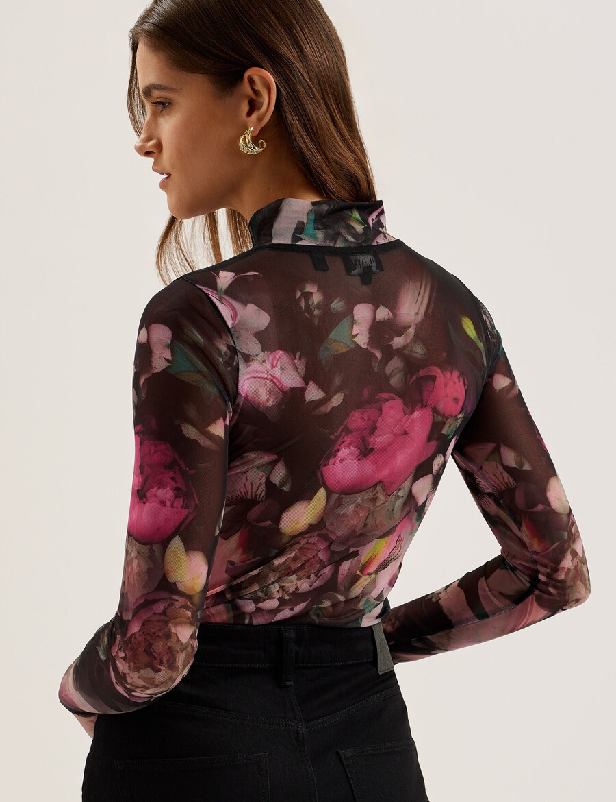 lisanna - top od mrežastog materijala s visokim ovratnikom i printom