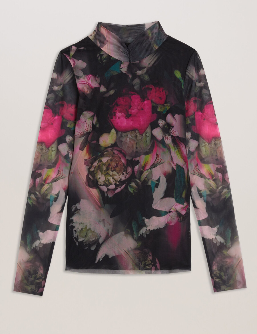 lisanna - top od mrežastog materijala s visokim ovratnikom i printom