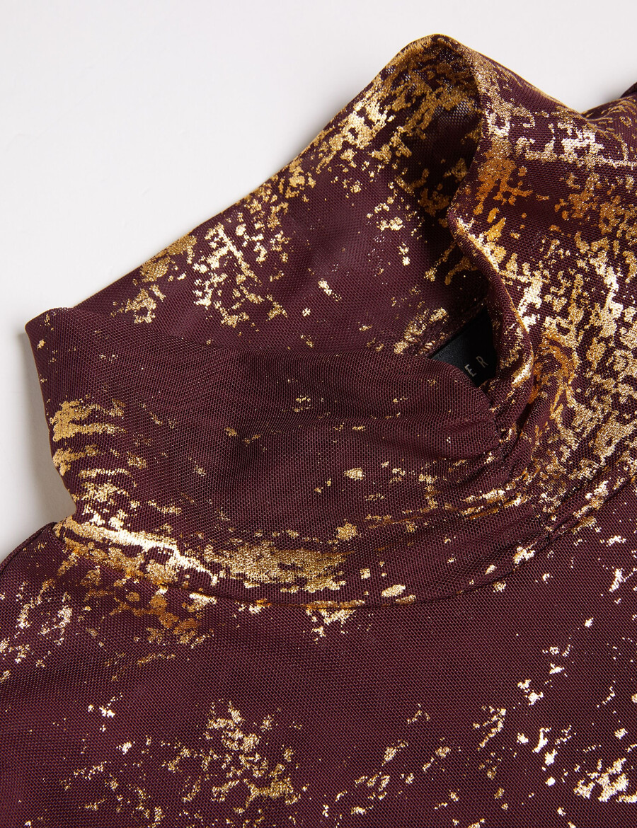 sofiy - mrežasti top s visokim ovratnikom i folijskim printom