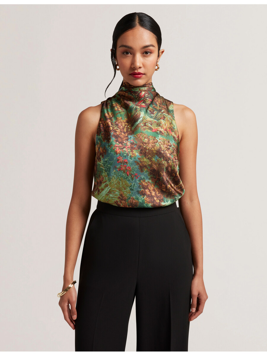 kalnaa - satenski top bez rukava s printom i visokim ovratnikom